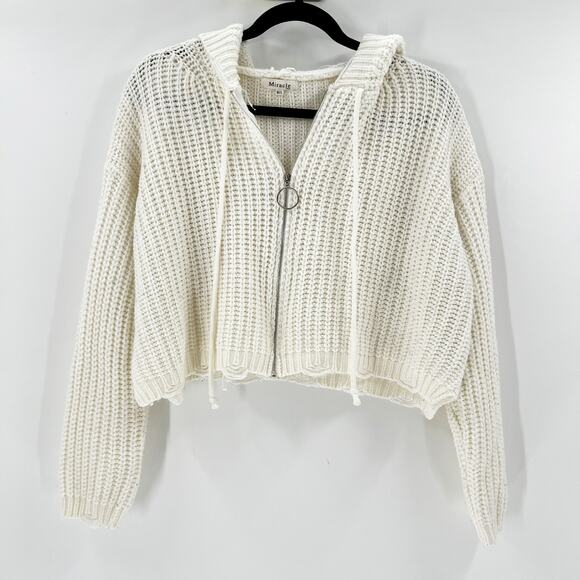 Miracle Cropped White Knit Zip Up Hoodie L - Picture 1 of 4